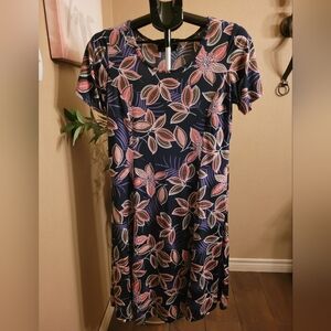 Fiori Floral Midi Dress in Navy and Pink